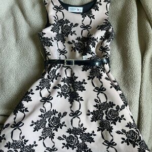 Beautees Black Floral Bow Dress with Belt